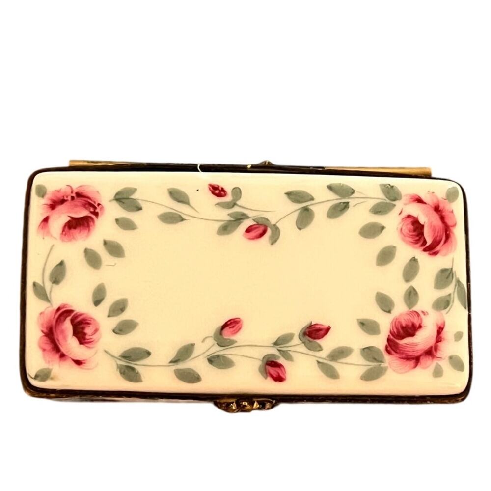 Vintage Limoges Roses and Buds Hinged Shoebox w/ Pink High Heels inside - RARE!
